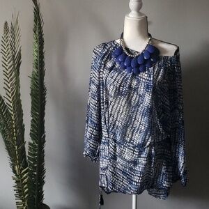 Daisy Fuentes sheer bo-ho hi-low blouse with tie